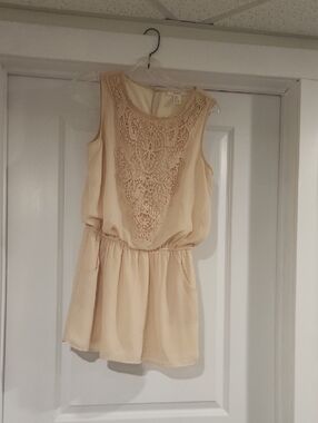 Forever 21 Beige Crochet Front Sleeveless Mini Dress